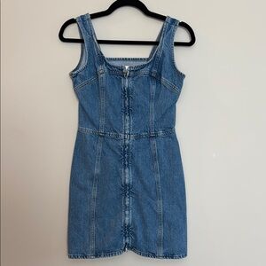 Frame Blue Denim Zip-Up Sleeveless Mini Dress, Size Small